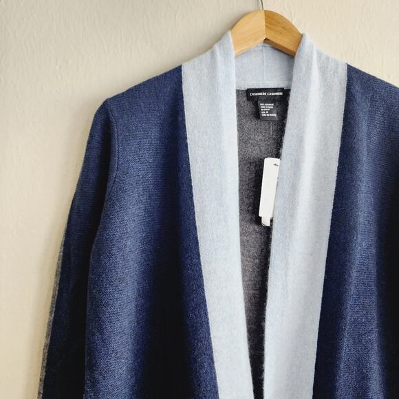 NWT Cashmere Cashmere Blue Gray Colorblock Open Knit Cardigan Sweater - Picture 4 of 8